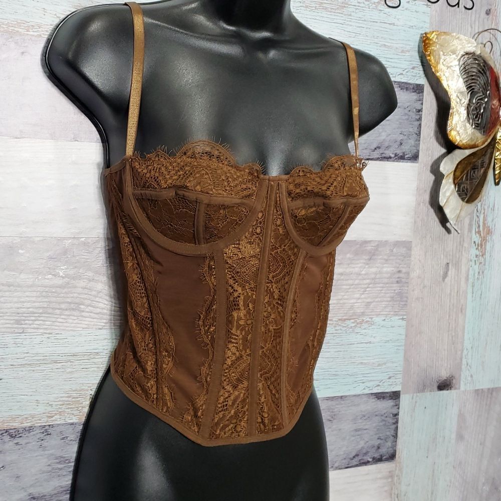RAXNODE Sz M Chocolate Brown Camisole Lace Bustier Fashion Top Sexy Essential